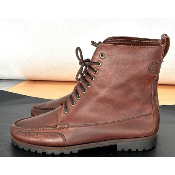 Vintage Cole Haan Brown Leather Moc Toe Hiking Work Boots Men’s 10M Made Brazil